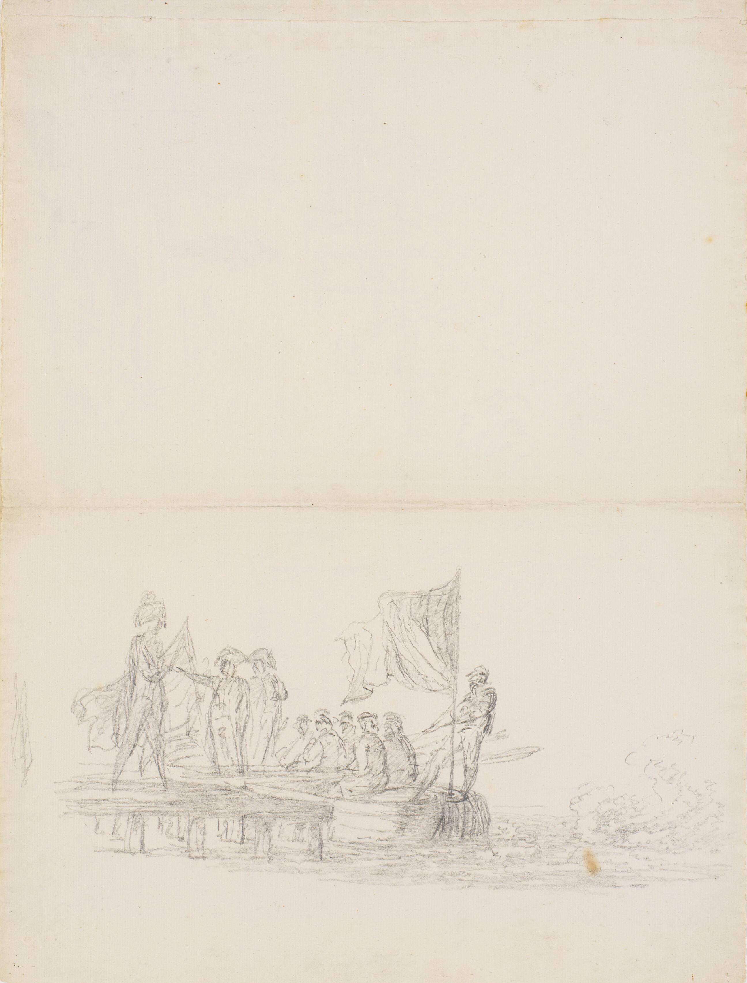 Udsnit af motivet fra recto: En parlamentar fra den engelske flåde går i land 1801